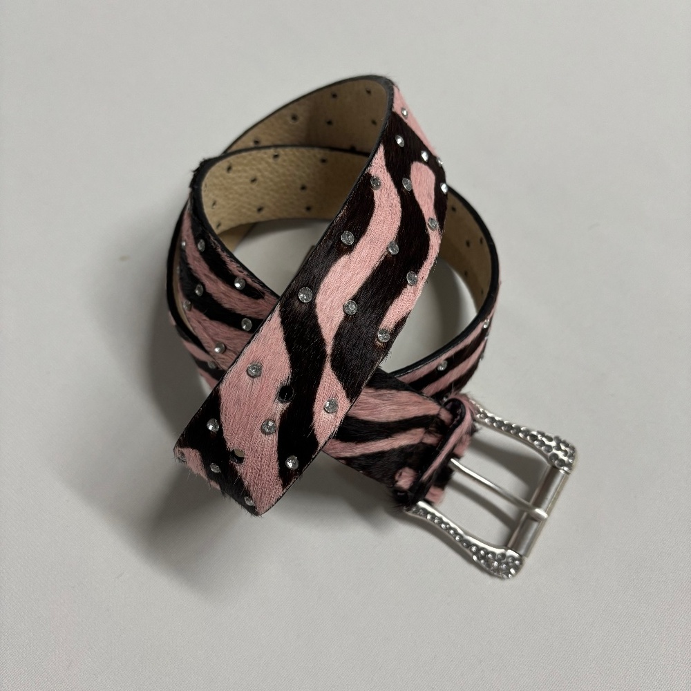 Statement Belt. Pink & Black Animal Print. Size L/42”